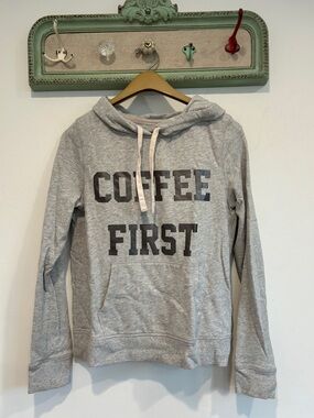 Express Coffee First Lightweight Hooded Sweatshirt - Gray women’s small